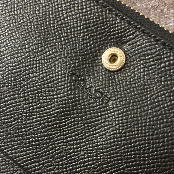 Coach Black Leather Pouch with Gold Accent and wrist strap - Picture 5 of 11